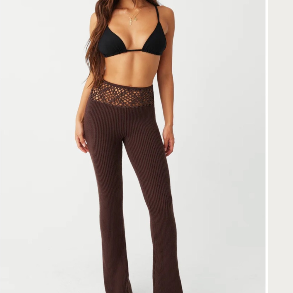Frankie’s Bikinis Heaven Ribbed Cloud Knit Pants color Bourbon